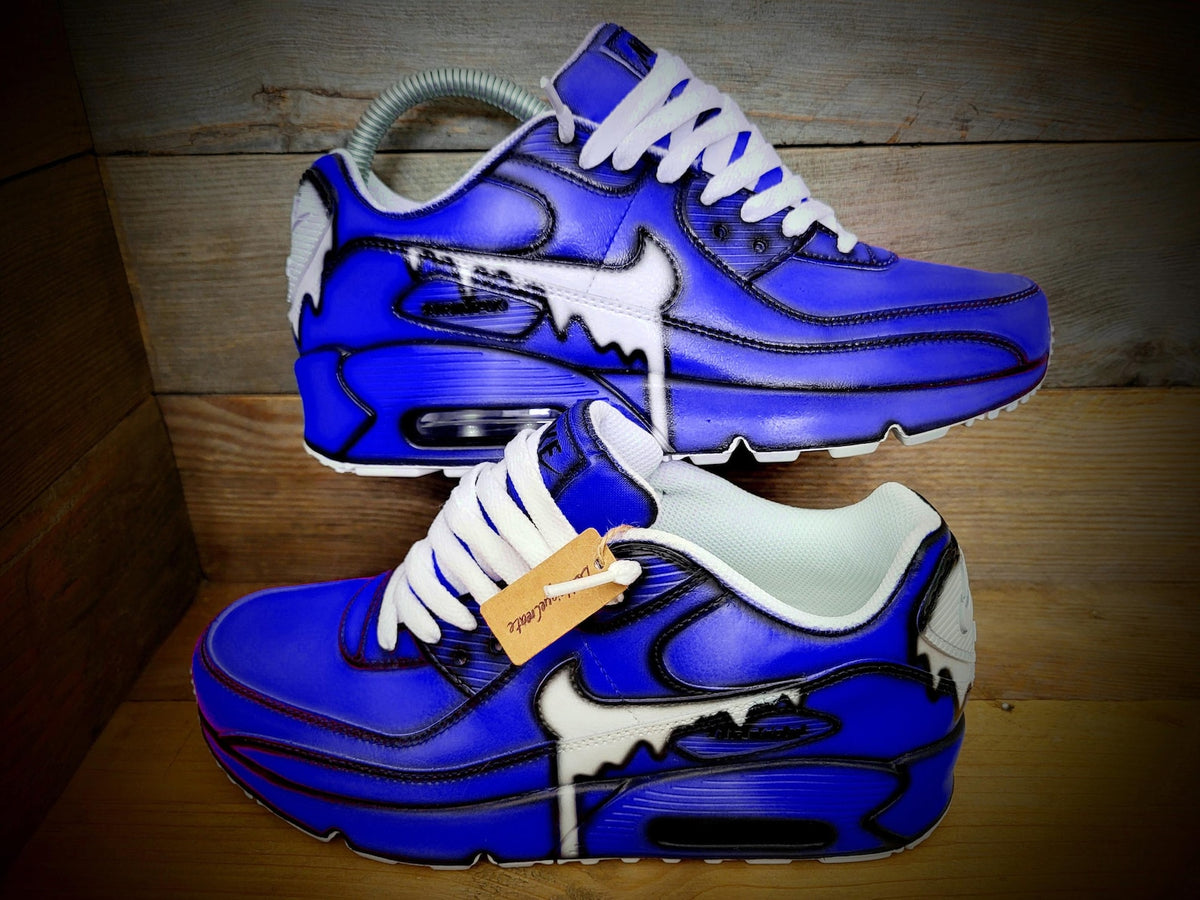 Custom Painted Air Max 90/Sneakers/Shoes/Kicks/Premium/Personalised/Blue Drip Cartoon