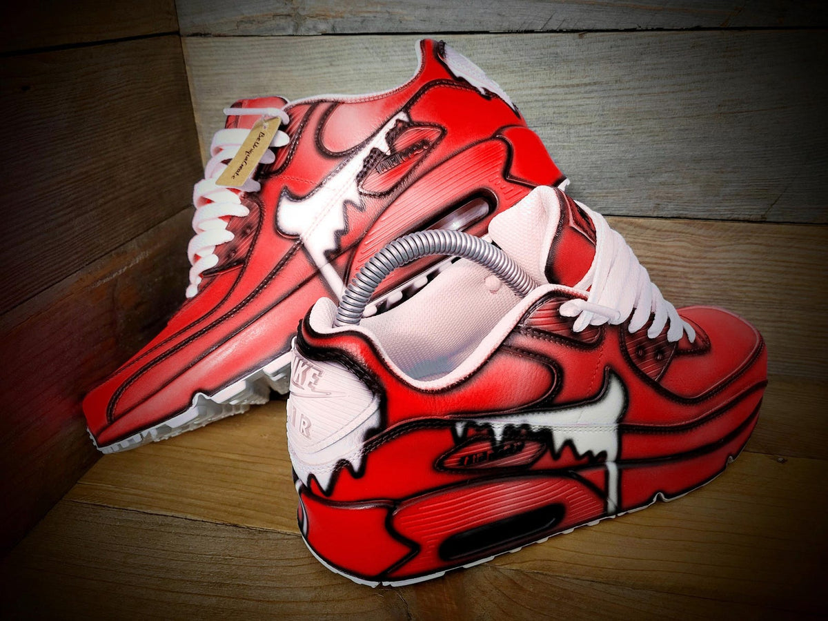 Custom Painted Air Max 90/Sneakers/Shoes/Kicks/Premium/Personalised/Red Drip Cartoon