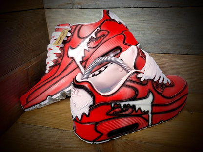Custom Painted Air Max 90/Sneakers/Shoes/Kicks/Premium/Personalised/Red Drip Cartoon