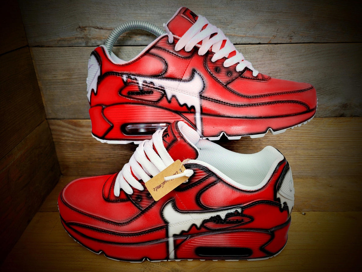 Custom Painted Air Max 90/Sneakers/Shoes/Kicks/Premium/Personalised/Red Drip Cartoon