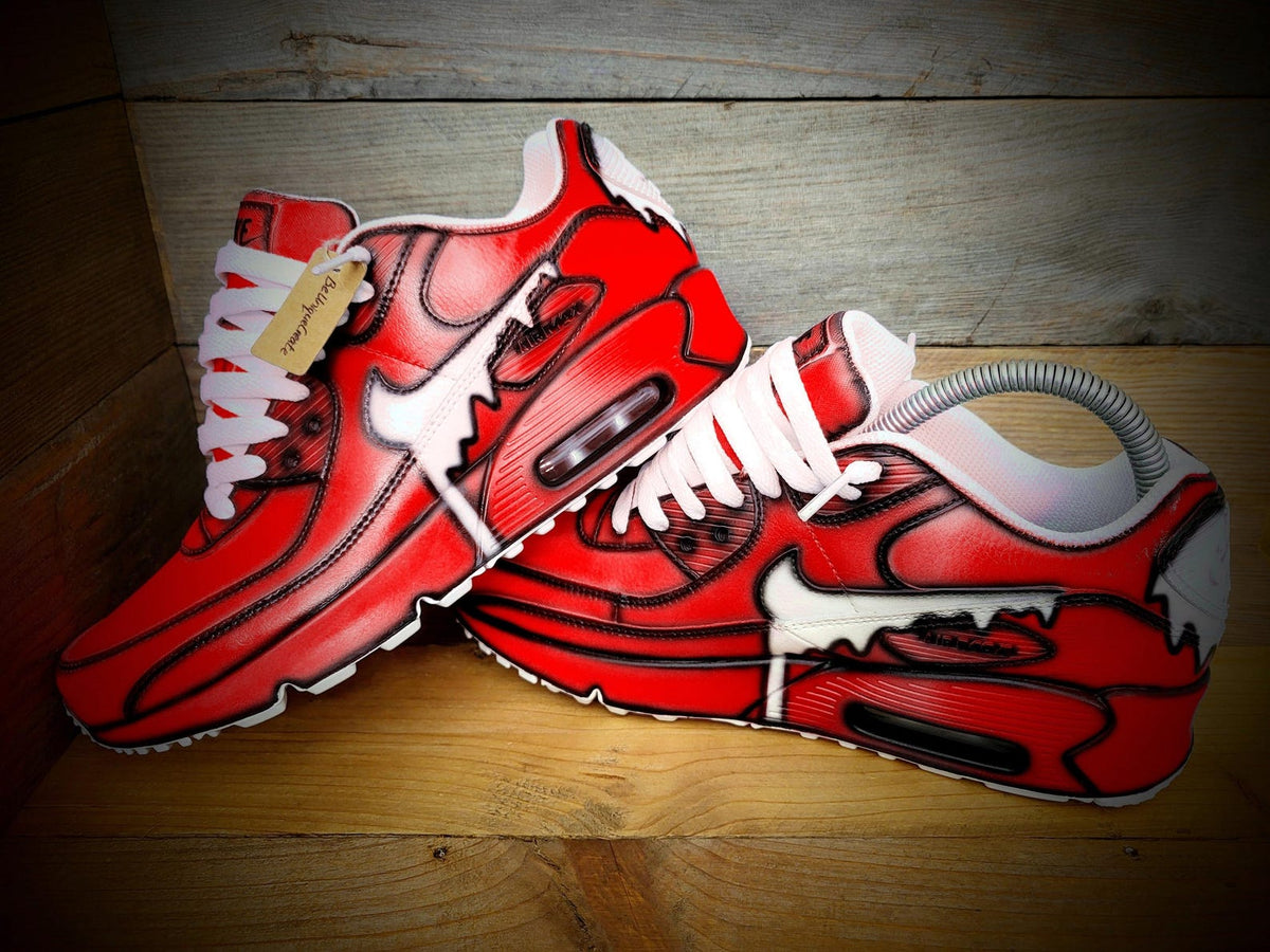 Custom Painted Air Max 90/Sneakers/Shoes/Kicks/Premium/Personalised/Red Drip Cartoon