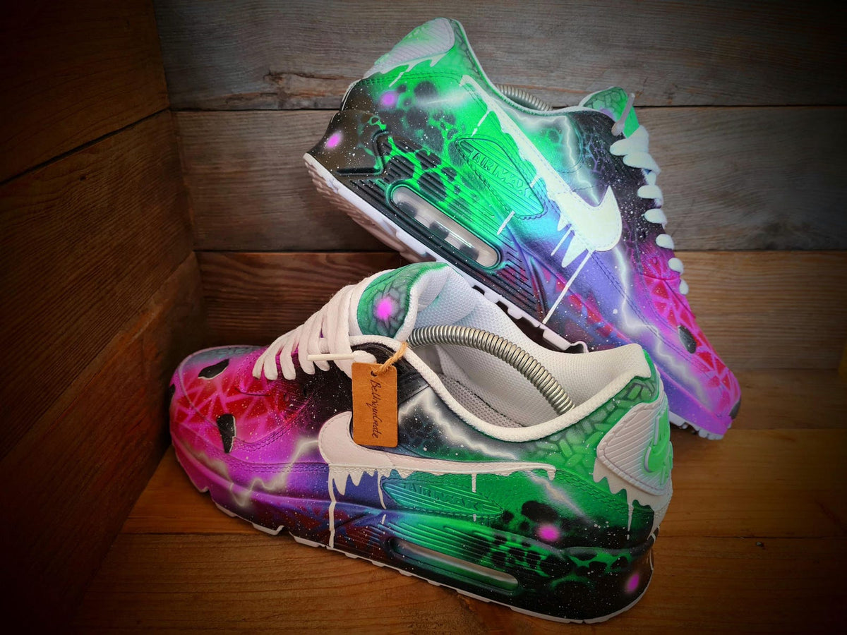 Custom Painted Air Max 90/Sneakers/Shoes/Kicks/Premium/Personalised/Solar Drip-Green