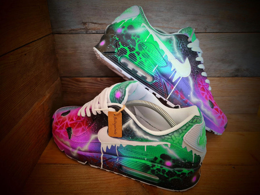 Custom Painted Air Max 90/Sneakers/Shoes/Kicks/Premium/Personalised/Solar Drip-Green