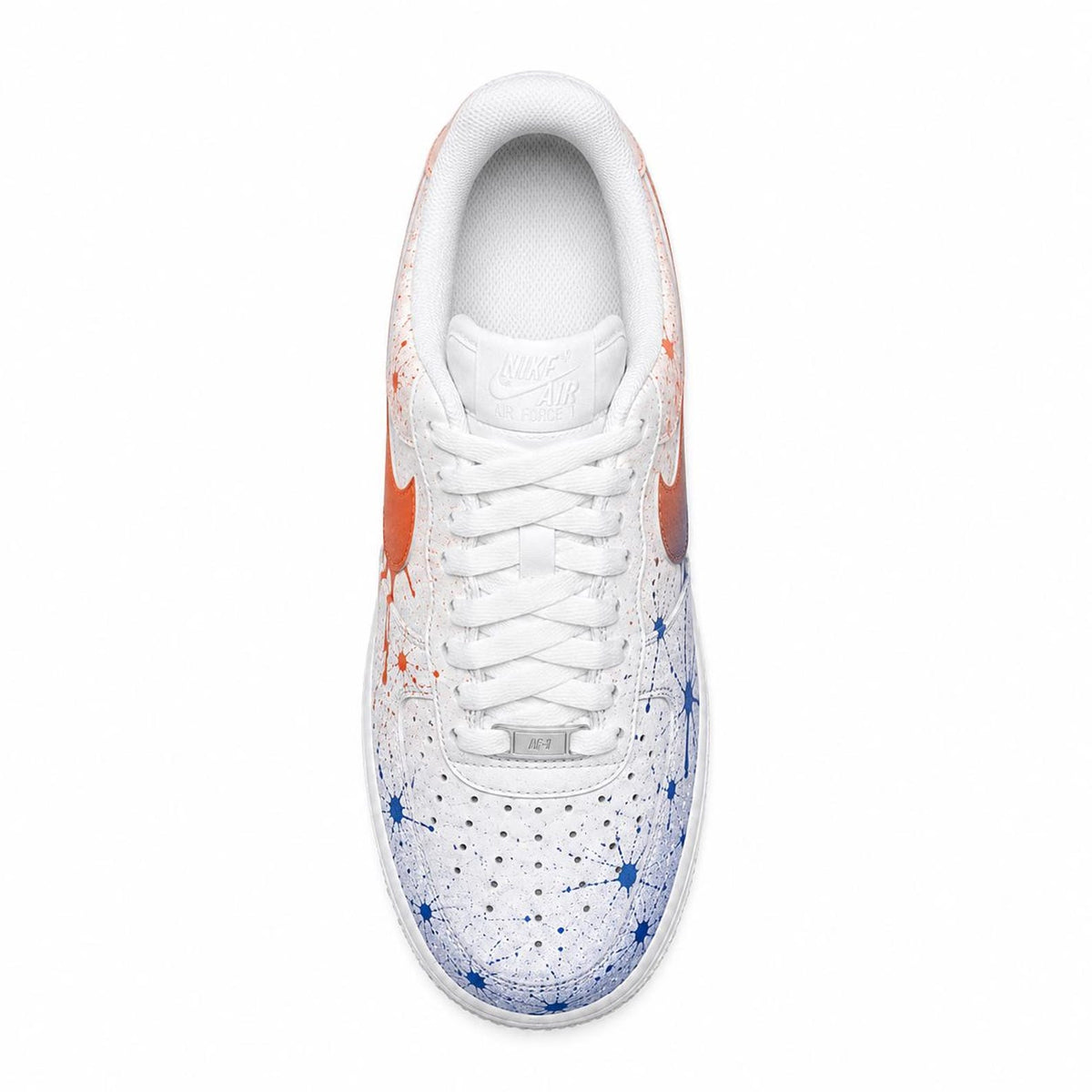 Custom Hand-Painted Nike Air Force 1 Shoes | Orange & Blue Splatter Drip Sneaker