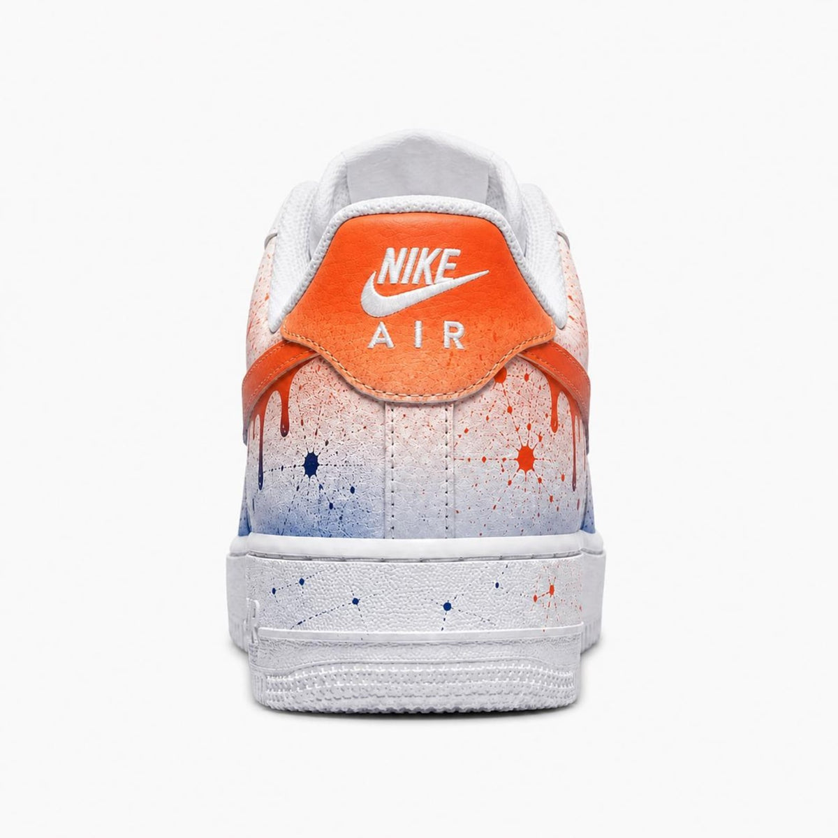 Custom Hand-Painted Nike Air Force 1 Shoes | Orange & Blue Splatter Drip Sneaker