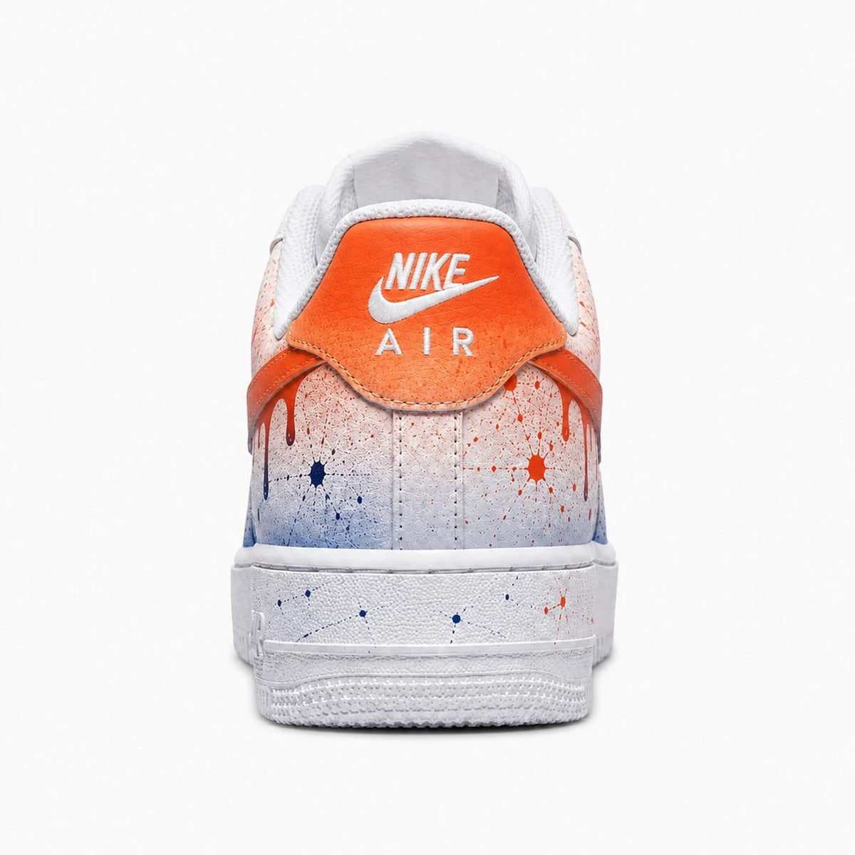 Custom Hand-Painted Nike Air Force 1 Shoes | Orange & Blue Splatter Drip Sneaker
