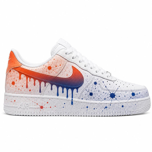Custom Hand-Painted Nike Air Force 1 Shoes | Orange & Blue Splatter Drip Sneaker