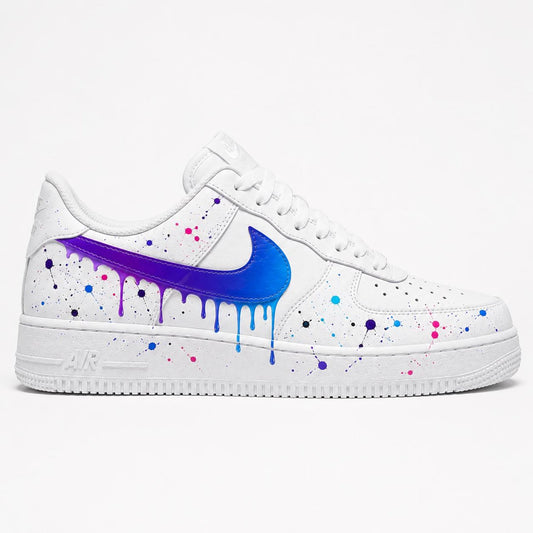 Custom Hand-Painted Nike Air Force 1 Shoes | Blue & Purple Drip Splatter Sneaker