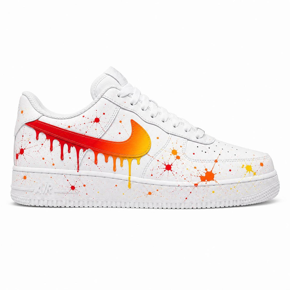 Custom Hand-Painted Nike Air Force 1 Shoes | Red & Orange Drip Splatter Sneaker