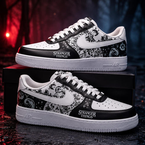 Custom Stranger Things Nike Air Force 1 – Hand Painted Sneakers – Unique Netflix Inspired Shoes – Eddie Munson Design