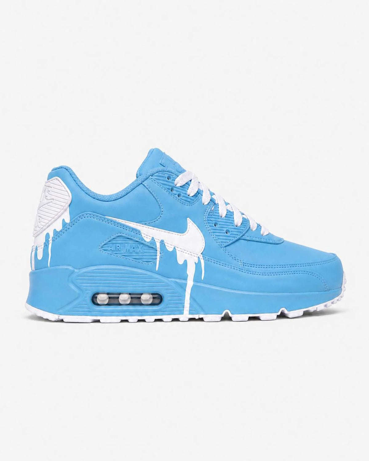 Custom Nike Air Max 90 Sneakers | Baby Blue White Drip | Hand-Painted Drip Design | Personalized Streetwear Shoes | Retro Gift