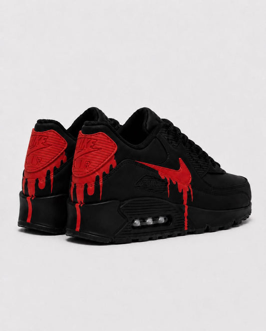 Custom Nike Air Max 90 Sneakers | Red Hand-Painted Drip Design | Personalized Streetwear Shoes | Retro Gift