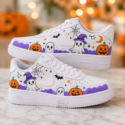 Custom Spooky Sneakers, Hand Painted Halloween Shoes, Ghost Pumpkin Gift