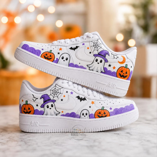 Custom Spooky Sneakers, Hand Painted Halloween Shoes, Ghost Pumpkin Gift