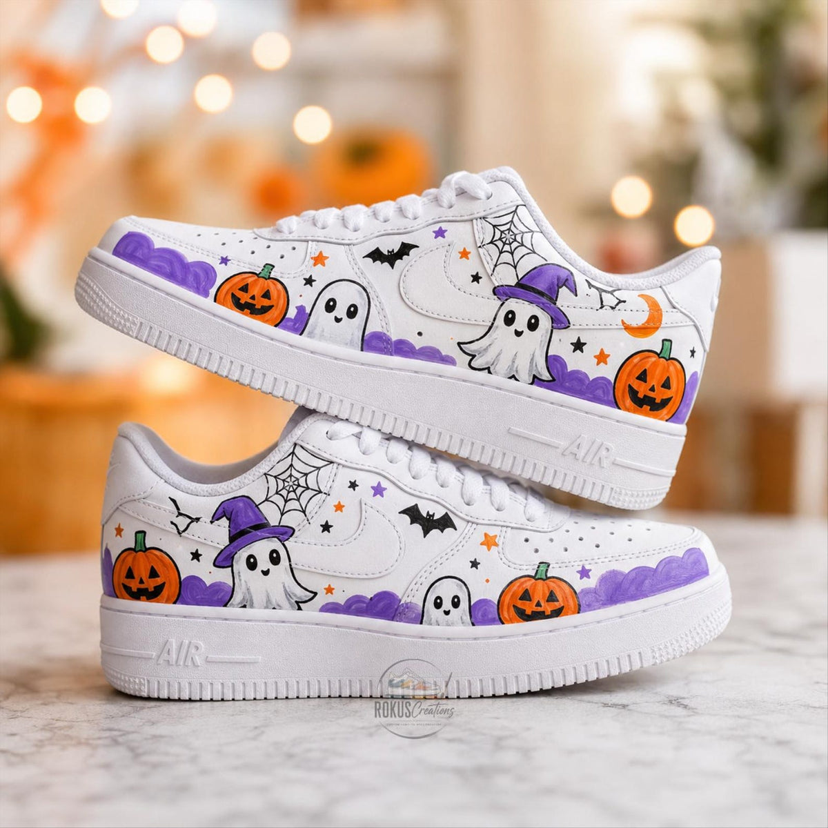 Custom Spooky Sneakers, Hand Painted Halloween Shoes, Ghost Pumpkin Gift