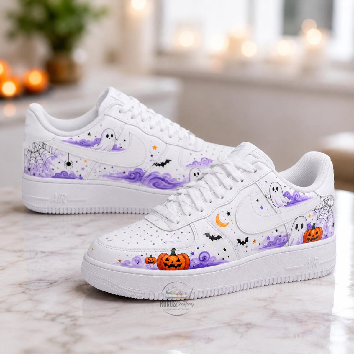 Custom Halloween Sneakers, Hand Painted Ghost Pumpkin Shoes, Spooky Streetwear Gift