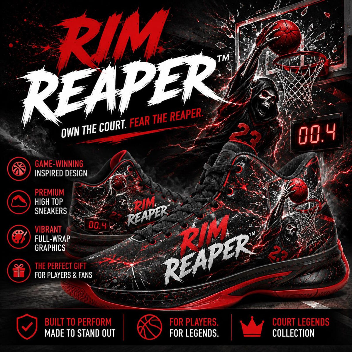 Rim Reaper Basketball Shoes | Grim Reaper High Top Sneakers | Custom Streetwear Hoops