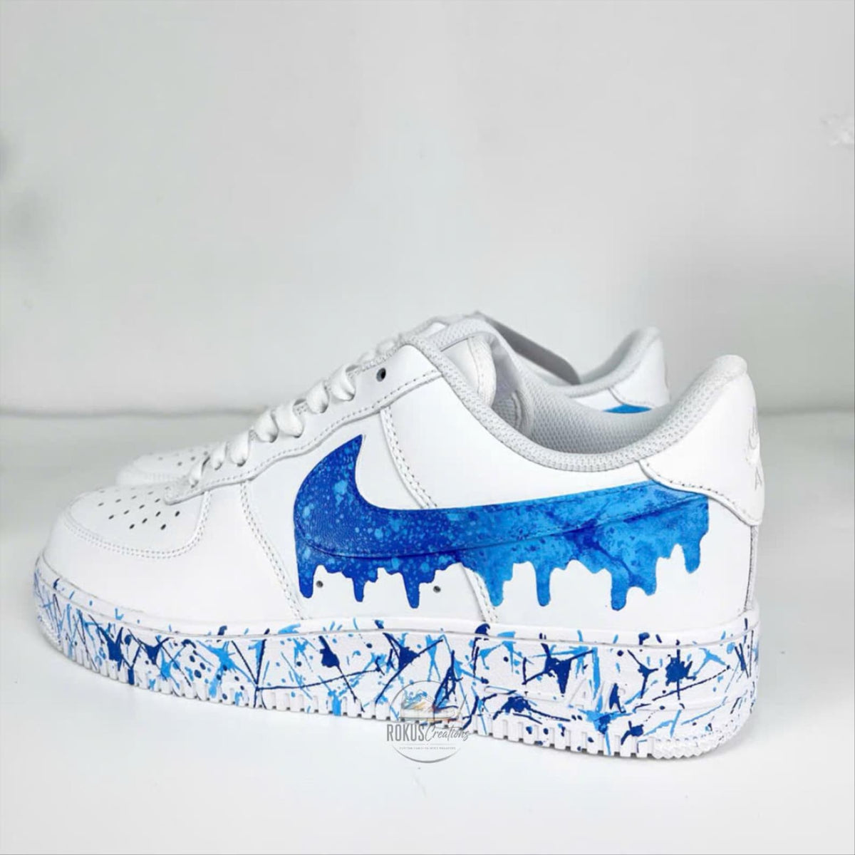 Custom Hand Painted Blue Drip AF1 Sneakers, Personalized Blue Paint Splash Air Force 1 Shoes, Unique Streetwear Gift