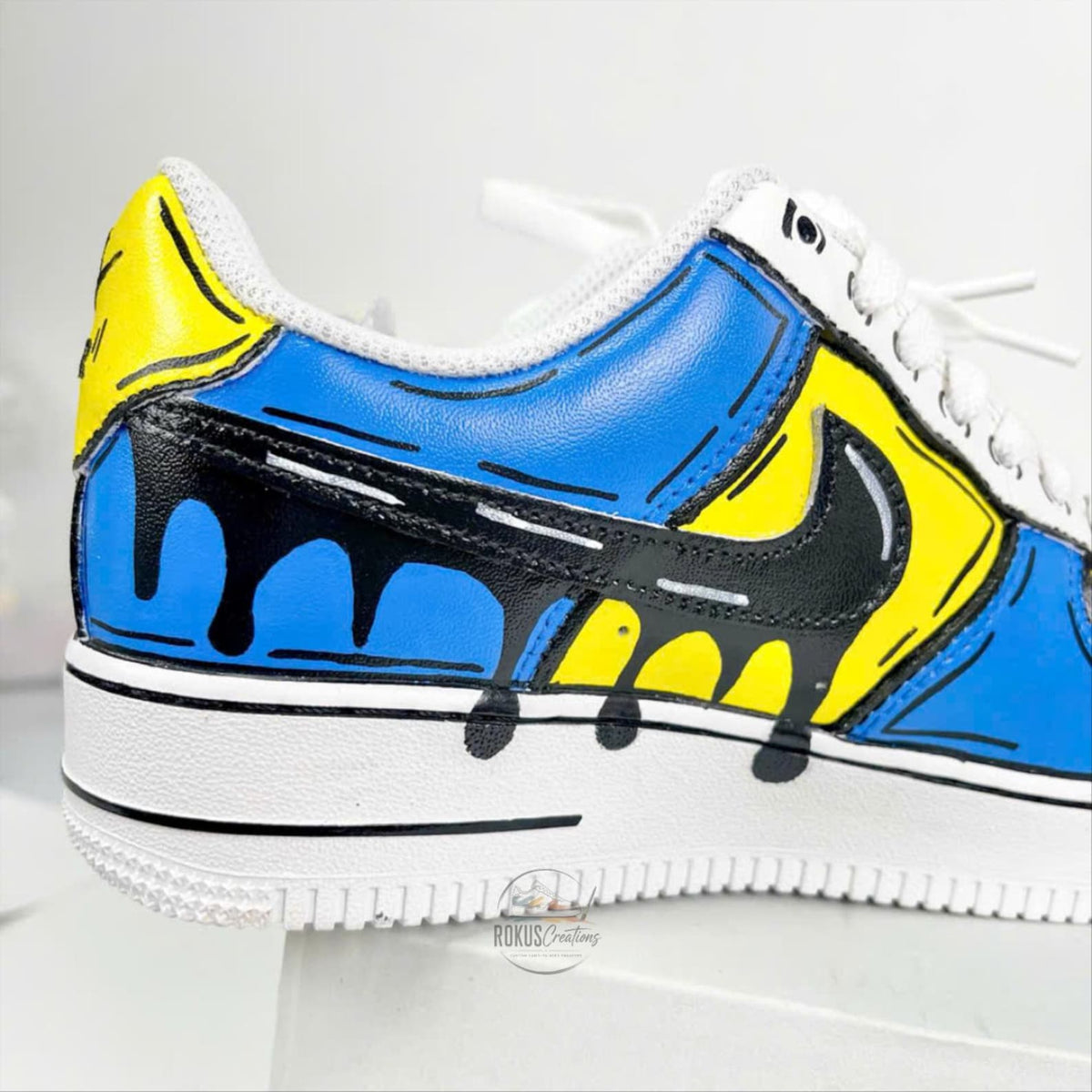 Custom Hand Painted Comic Style AF1 Sneakers, Personalized Blue Yellow Drip Air Force 1 Shoes, Unique Streetwear Gift