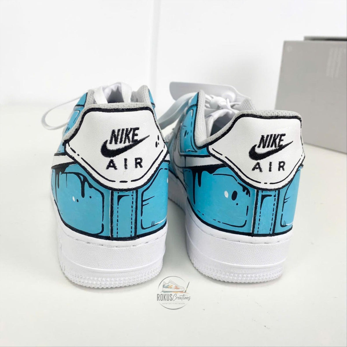Custom Hand Painted Blue Comic AF1 Sneakers, Personalized Cartoon Drip Air Force 1 Shoes, Pop Art Streetwear Gift for Sneaker Lovers
