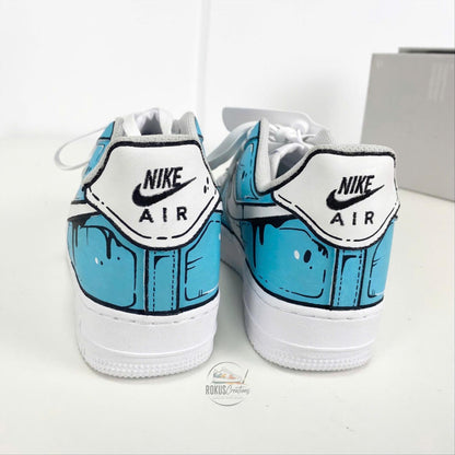 Custom Hand Painted Blue Comic AF1 Sneakers, Personalized Cartoon Drip Air Force 1 Shoes, Pop Art Streetwear Gift for Sneaker Lovers