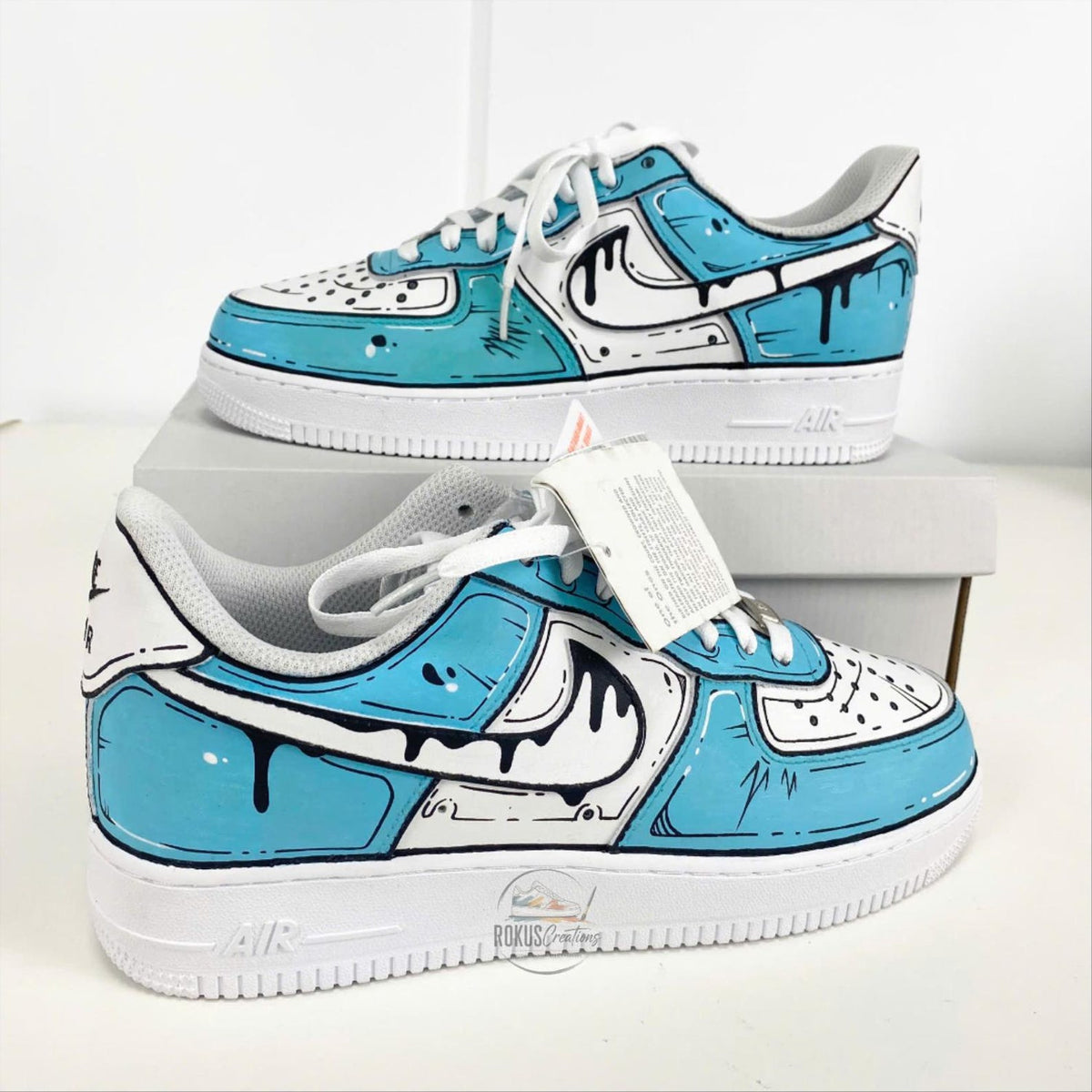 Custom Hand Painted Blue Comic AF1 Sneakers, Personalized Cartoon Drip Air Force 1 Shoes, Pop Art Streetwear Gift for Sneaker Lovers