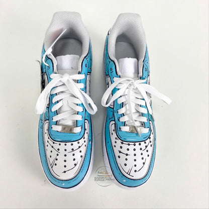 Custom Hand Painted Blue Comic AF1 Sneakers, Personalized Cartoon Drip Air Force 1 Shoes, Pop Art Streetwear Gift for Sneaker Lovers