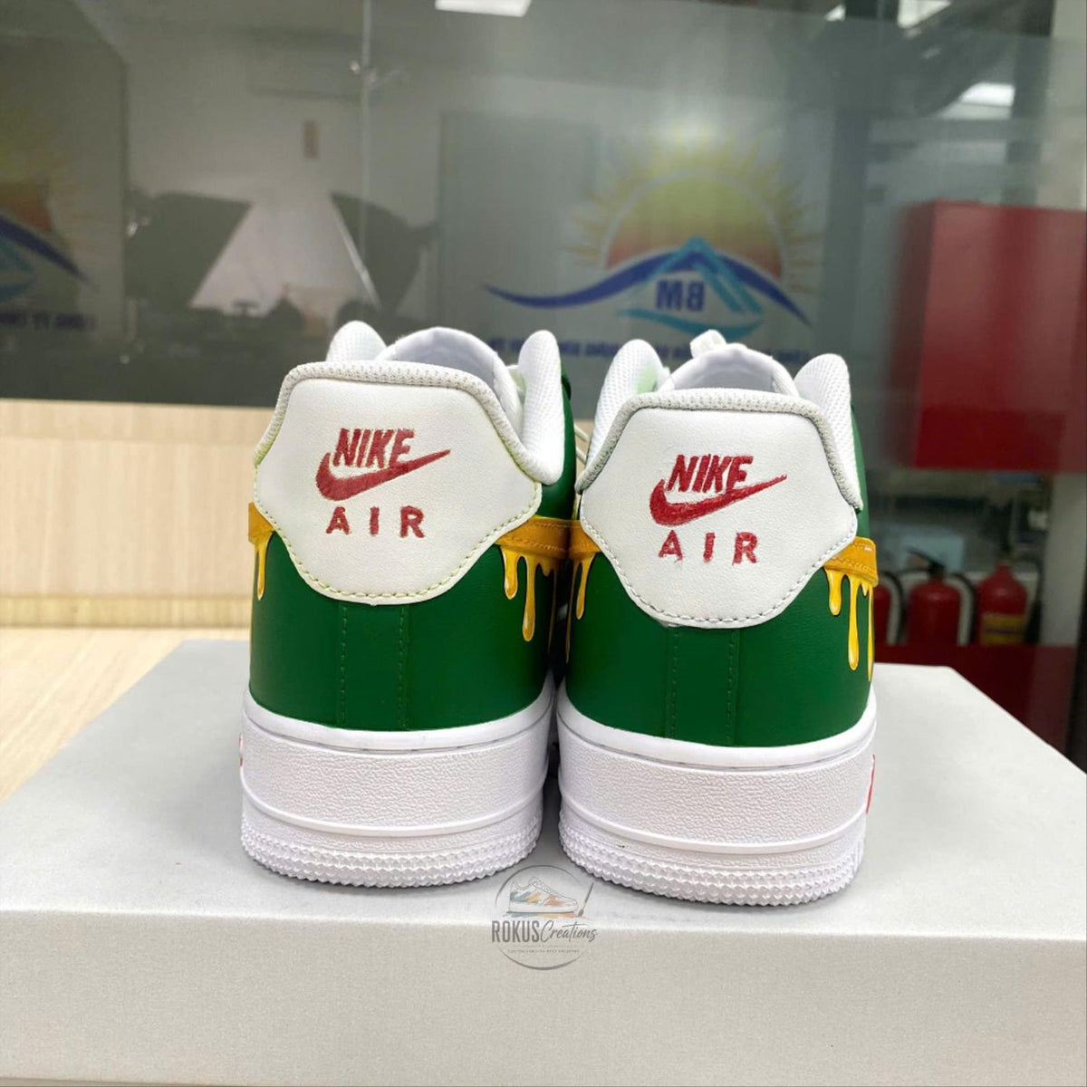 Custom Hand Painted Golf AF1 Sneakers, Personalized Green Yellow Drip Air Force 1 Shoes, Golf Lover Gift