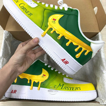 Custom Hand Painted Golf AF1 Sneakers, Personalized Green Yellow Drip Air Force 1 Shoes, Golf Lover Gift