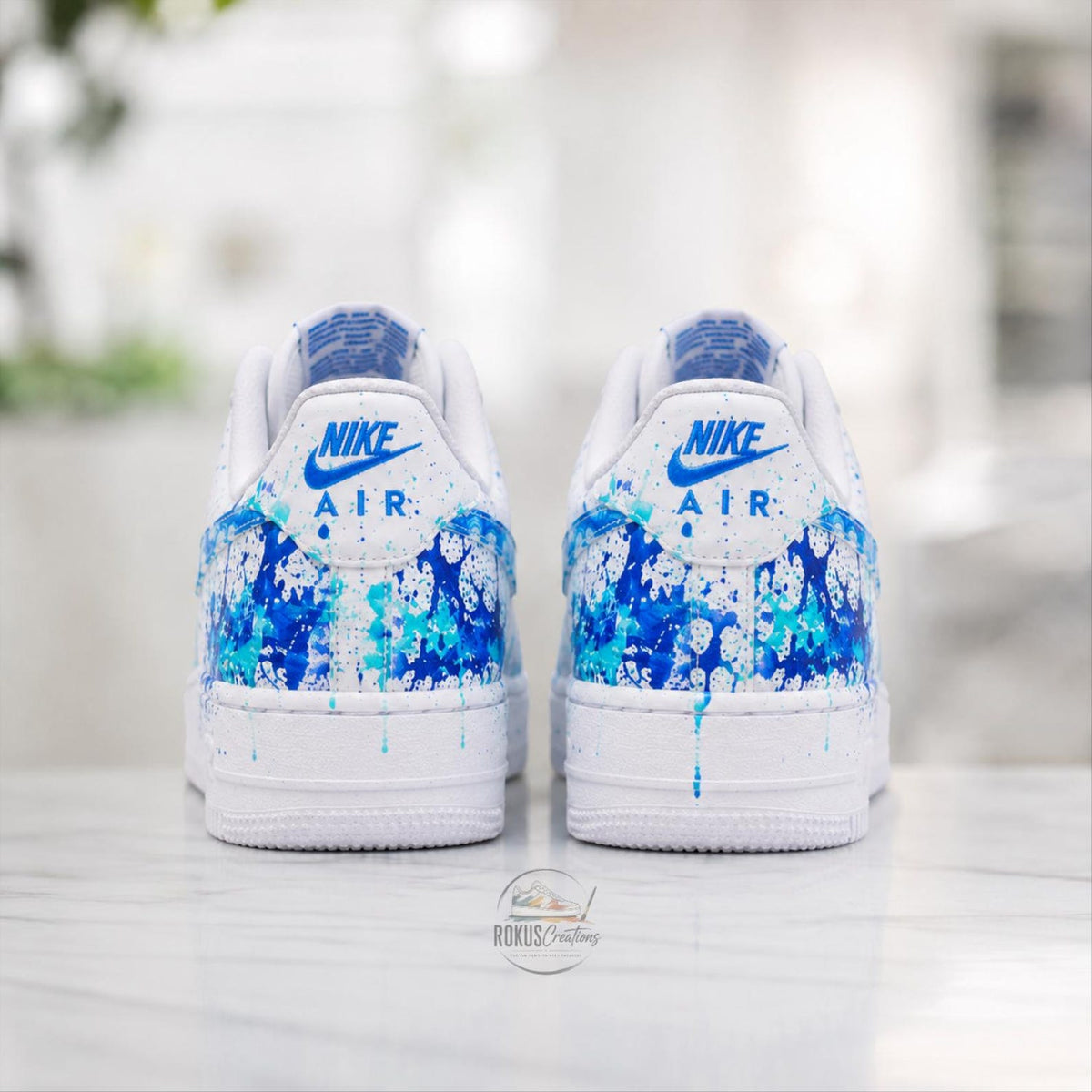 Custom Hand Painted Blue Splash AF1 Sneakers, Personalized Blue Drip Air Force 1 Shoes, Unique Streetwear Gift