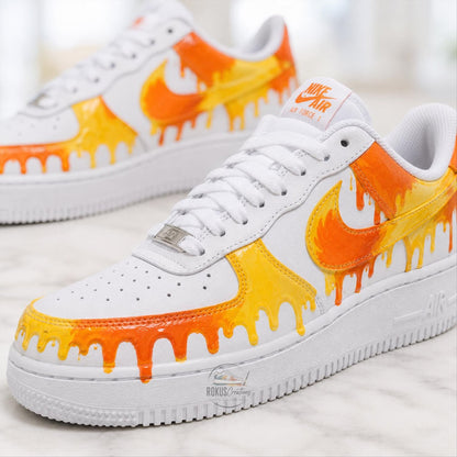 Custom Orange & Yellow Drip Air Force 1, Personalized Hand-Painted AF1 Sneakers, Paint Drip Art Shoes, Streetwear Gift for Men Women