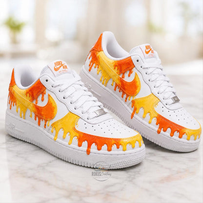Custom Orange & Yellow Drip Air Force 1, Personalized Hand-Painted AF1 Sneakers, Paint Drip Art Shoes, Streetwear Gift for Men Women