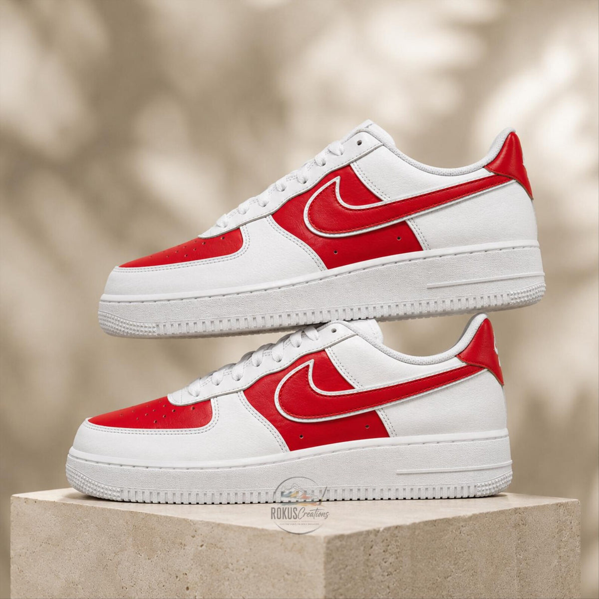 Custom Red & White Air Force 1, Personalized Hand-Painted AF1 Sneakers, Classic Two-Tone Shoes