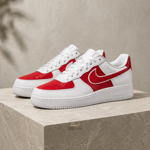 Custom Red & White Air Force 1, Personalized Hand-Painted AF1 Sneakers, Classic Two-Tone Shoes