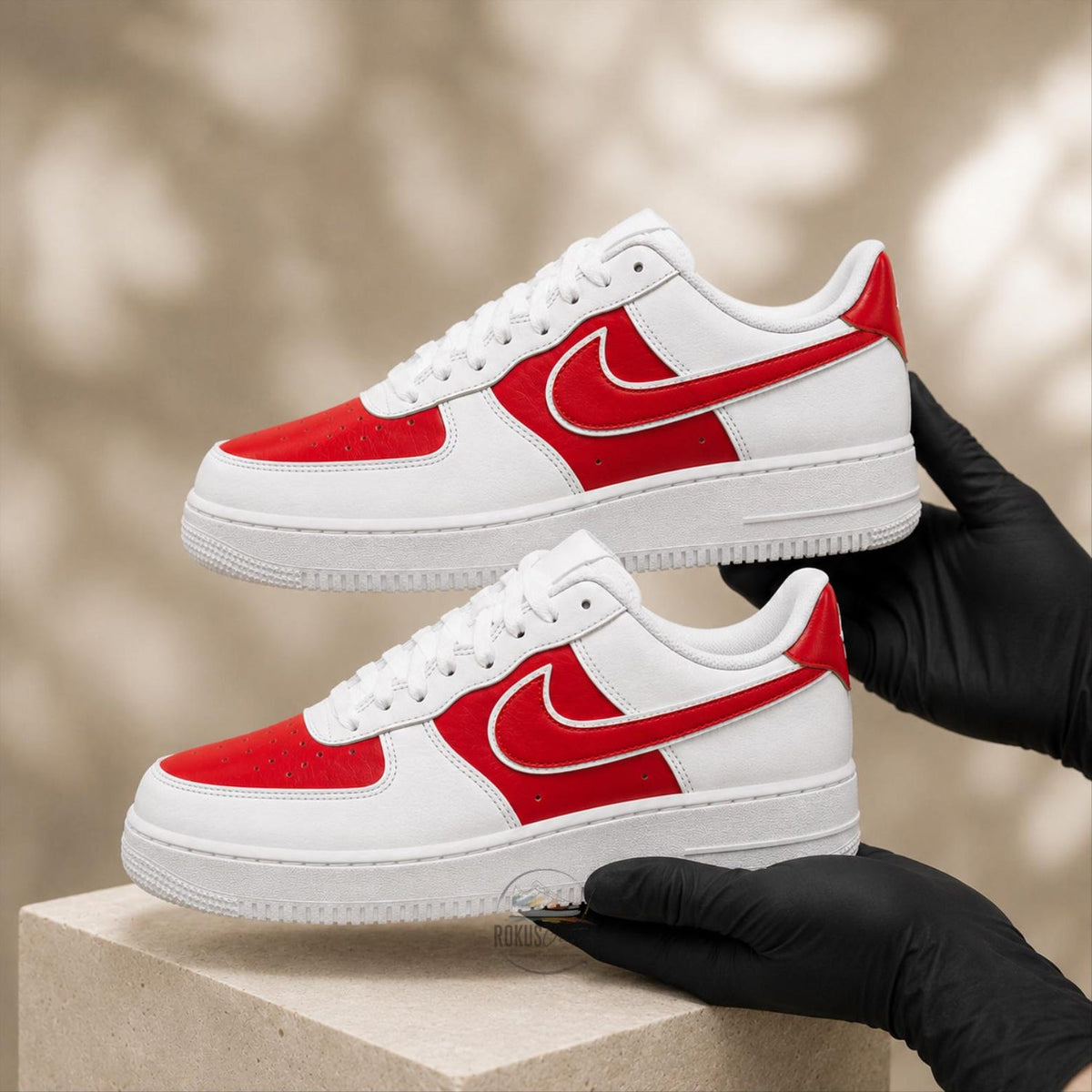 Custom Red & White Air Force 1, Personalized Hand-Painted AF1 Sneakers, Classic Two-Tone Shoes