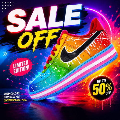Limited Size Sale - Custom Rainbow Paint Splatter AF1 Sneakers, Colorful Hand Painted Air Force 1 Shoes, Bright Drip Sneakers