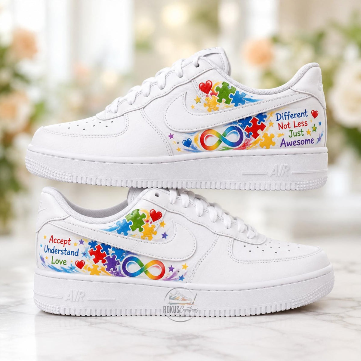 Custom Hand Painted Autism Awareness AF1 Sneakers, Personalized Puzzle Air Force 1 Shoes, Neurodiversity Gift