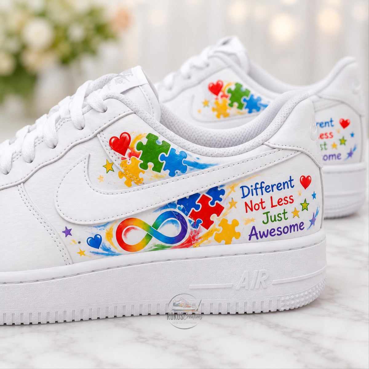 Custom Hand Painted Autism Awareness AF1 Sneakers, Personalized Puzzle Air Force 1 Shoes, Neurodiversity Gift