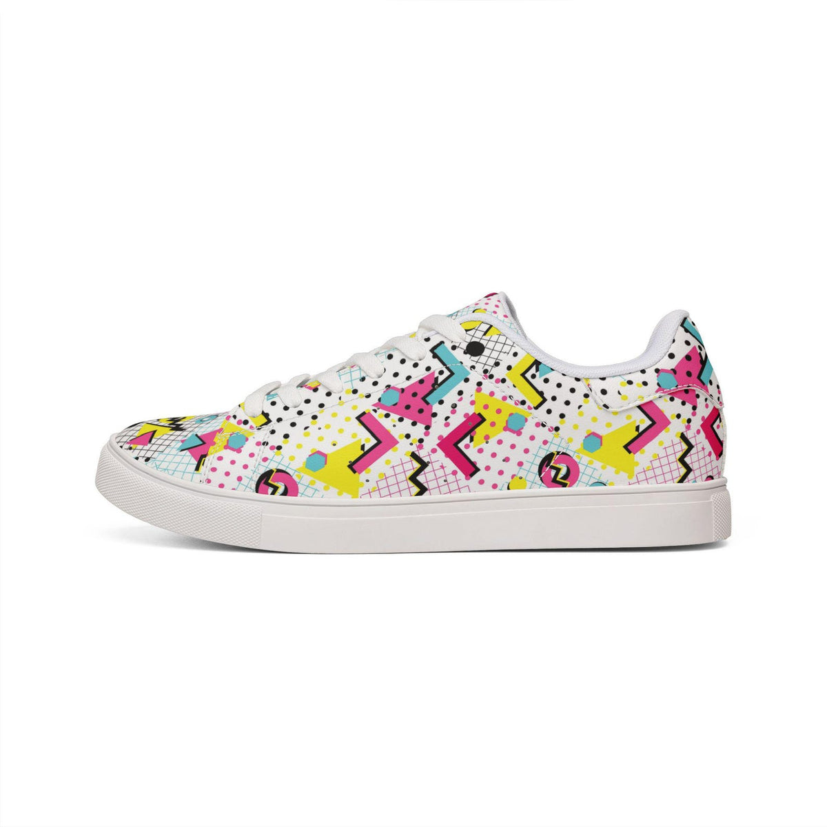 80s 90s Retro Neon Sneakers | Vintage Grid Zigzag Print Low Top Shoes for Costume Party Casual