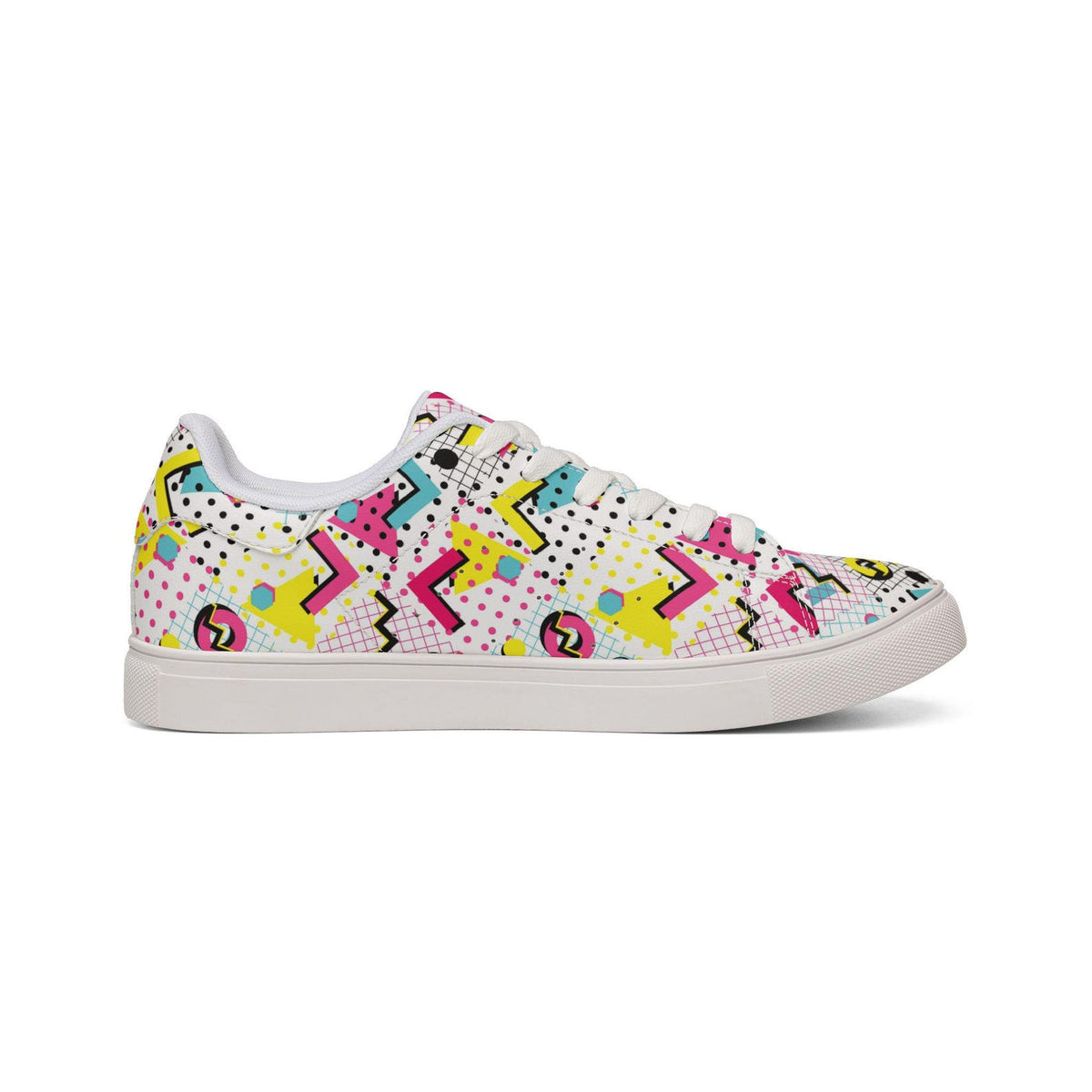 80s 90s Retro Neon Sneakers | Vintage Grid Zigzag Print Low Top Shoes for Costume Party Casual