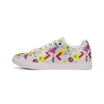80s 90s Retro Neon Sneakers | Vintage Grid Zigzag Print Low Top Shoes for Costume Party Casual