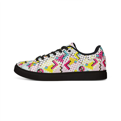 80s 90s Retro Neon Sneakers | Vintage Grid Zigzag Print Low Top Shoes for Costume Party Casual
