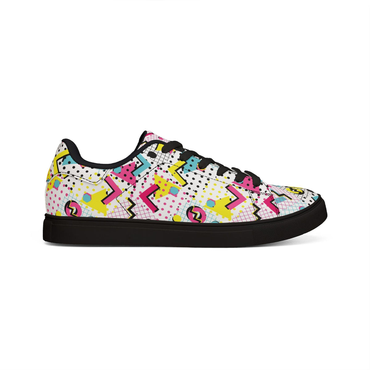 80s 90s Retro Neon Sneakers | Vintage Grid Zigzag Print Low Top Shoes for Costume Party Casual