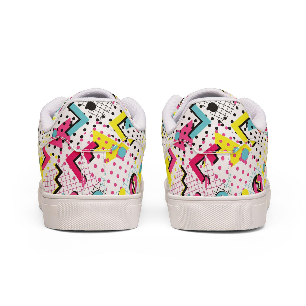 80s 90s Retro Neon Sneakers | Vintage Grid Zigzag Print Low Top Shoes for Costume Party Casual
