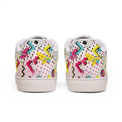 80s 90s Retro Neon Sneakers | Vintage Grid Zigzag Print Low Top Shoes for Costume Party Casual