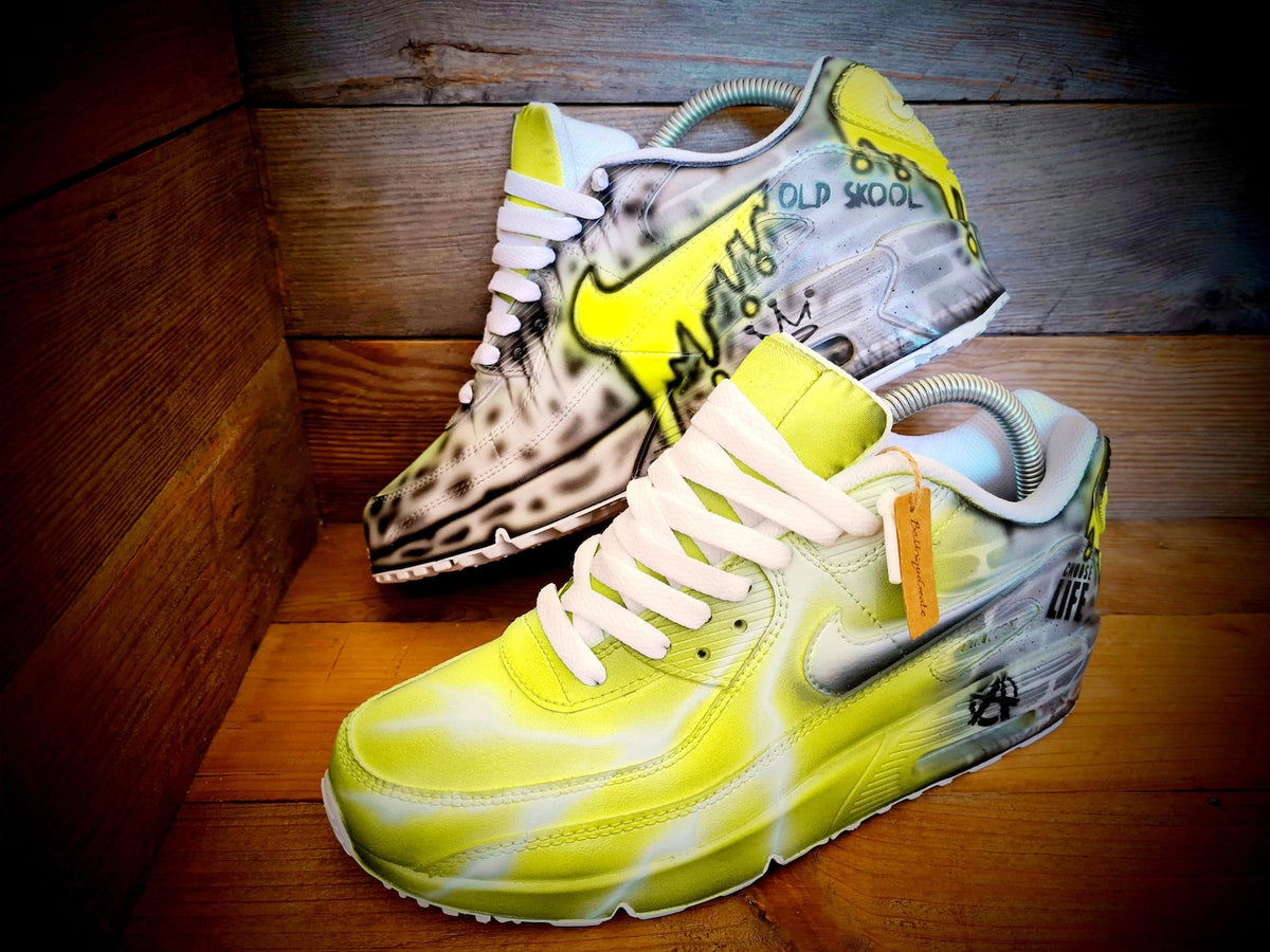 Custom Painted Air Max 90/Sneakers/Shoes/Kicks/Premium/Personalised/Yellow Brick Art