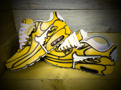 Custom Painted Air Max 90/Sneakers/Shoes/Kicks/Premium/Personalised/Yellow Drip Cartoon