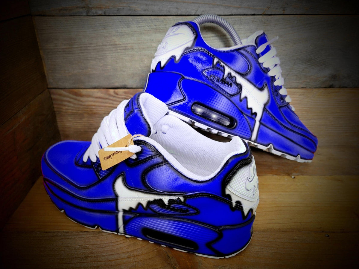 Custom Painted Air Max 90/Sneakers/Shoes/Kicks/Premium/Personalised/Blue Drip Cartoon