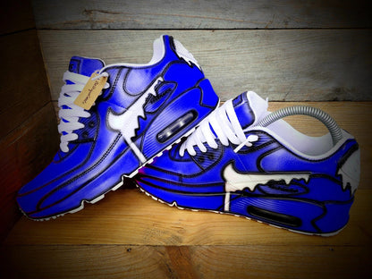 Custom Painted Air Max 90/Sneakers/Shoes/Kicks/Premium/Personalised/Blue Drip Cartoon