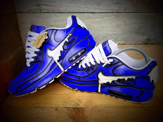 Custom Painted Air Max 90/Sneakers/Shoes/Kicks/Premium/Personalised/Blue Drip Cartoon